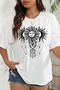 Women's White Sun Butterfly Printed Oversize T-Shirt - 4