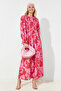 Red Floral Printed Smocked Size Woven Dress TCTSS24EB00109