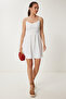 Women's Ecru Strap Stretchy Summer Mini Knitted Dress Gx00003 - 3
