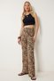 Women Black Cream Patterned Flare Leg High Waist Stretchy Knitted Pants Cr00491 - 2