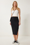 Women's Black Asymmetrical Cut Stretchy Knitted Skirt Cr00494 - 3
