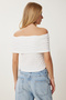 Women's White Boat Neck Textured Stretchy Blouse An00240 - 5