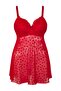 Kırmızı Sabit Kaplı Ayarlanabilir Askılı Flok Kalp Desenli Büyük Beden Babydoll TBBSS25DH00000 - 5