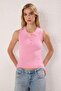 Pembe Polo Yaka Fitilli Triko İnce Bluz TWOSS25BZ00331 - 2