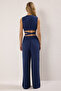 Navy Blue Woven Tie Detail Beach High Waist Blouse-Pants Set Tbess25Au00086 - 4
