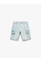 Oversized Cotton Bermuda Cargo Jean Shorts with Pocket Detail - 4