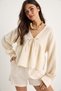 Women's Stone V-Neck Tie-Detail Muslin Blouse 1003 60283051 - 6