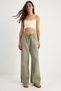 Women's Mint Elastic Waist, Detailed Cuffs, Palazzo Style Cotton Gabardine Summer Trousers 60283323