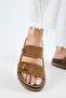 Jacinto Women's Leather Genuine Leather Double Buckle Tan Slippers - 5