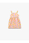 Square Neck Buttoned Pineapple Patterned Strap Dress