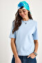 Women's Baby Blue Crew Neck Padded Cotton Basic T-Shirt 241134 60283128 - 5
