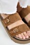 Jacinto Women's Leather Genuine Leather Double Buckle Tan Slippers - 3