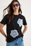 Women's Black Floral Stone Accessory Short Sleeve Crew Neck T-Shirt 60602059 - 3