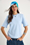 Women's Baby Blue Crew Neck Padded Cotton Basic T-Shirt 241134 60283128 - 2