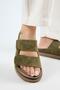 Roble Women's Leather Genuine Leather Velcro Khaki Slippers - 5