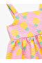 Square Neck Buttoned Pineapple Patterned Strap Dress - 3