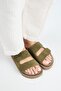 Roble Women's Leather Genuine Leather Velcro Khaki Slippers - 2