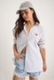 Women's Ecru Anthracite Embroidery Heart Embroidered Striped Shirt 60221016 - 3
