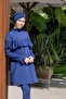 Navy Blue Ruffle Detailed Lycra Hijab Swimsuit - 2532