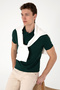 Men's Slim Fit Polo Neck Dark Green Basic T-Shirt 50298011-Vr079 - 3