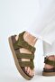 Cesped Women's Leather Genuine Leather Velcro Khaki Slippers - 6