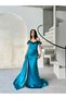Flower Detailed Front Gathered Long Satin Dress - 3