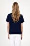 Women's Navy Blue Crew Neck T-Shirt 50305824-Vr033 - 5