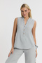 Muslin Blouse - Muslin High Collar Half Placket Sleeveless Blouse - 1070 - 3