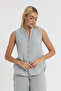 Muslin Blouse - Muslin High Collar Half Placket Sleeveless Blouse - 1070