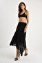 Women's Black Asymmetrical Cut Lined Midi Lace Skirt Sa357 60283326 - 2