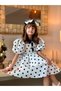 Special Design, Polka Dot, Balloon Sleeve, Button Detailed, Hair Accessory Girls' Dress_m2451 - 5
