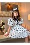Special Design, Polka Dot, Balloon Sleeve, Button Detailed, Hair Accessory Girls' Dress_m2451 - 8