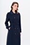 Lightweight Quilted Patterned Cap with Stone Detailed Collar Dark Blue 6706 - 5
