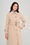 Unlined Trench Coat with Zipper and Epaulettes Beige 6697 - 4
