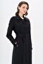 Capes Staple Detailed Quilted Patterned Lightweight Trench Coat Black 6705 - 5