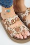 Nagual Lavanda Women's Genuine Leather Double Buckle Tan Spotted Slippers - 4