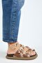 Nagual Lavanda Women's Genuine Leather Double Buckle Tan Spotted Slippers - 2