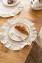 Pearl |   Ruffled 2-Piece Linen Round Beige American Tablecloth 40 cm