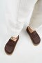 (Ziva) Women's Genuine Leather Loafers Platform Light Brown Slippers - 7