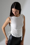 Bergen Shoulder and Side Asymmetrical Tunnel Lace up Slim Fit Sleeveless Women's Blouse & Top - Ecru - 4