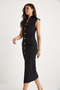 Women's Black Lycra Draped Midi Length Gold Button Detailed Wrap Dress 6008 60283332 - 4