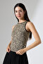 Hamar Halter Neck Leopard Jacquard Sleeveless Slim Fit Women's Blouse & Top - Beige - 4