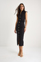 Women's Black Lycra Draped Midi Length Gold Button Detailed Wrap Dress 6008 60283332 - 3