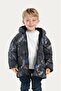 Boy's Cobalt Blue Anthracite Digital Pattern Fleece Water and Windproof Hooded Puffer Winter Coat