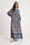 Women's Navy Blue V-Neck Patterned Button Detailed Maxi Viscose Dress 2423 60283334 - 3