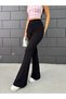 Women's Flexible Stretch Fabric High Waist No Show Shaping / Sculpting Black Flared Leggings Trousers - 3
