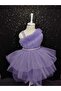 One Shoulder Stone Detailed Tulle Children's Evening Dress - 3