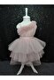 One Shoulder Stone Detailed Tulle Children's Evening Dress