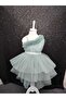 One Shoulder Stone Detailed Tulle Children's Evening Dress