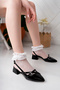 Short Heeled Female Black Patent Leather Stiletto 4 cm - 6